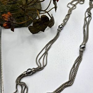 "5/$25" Premier Design Long Silvertone Faux Pearl Necklace